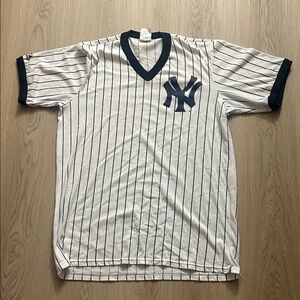 Vintage 90s Majestic New York Yankees White/Navy Striped t-shirt Jersey XL